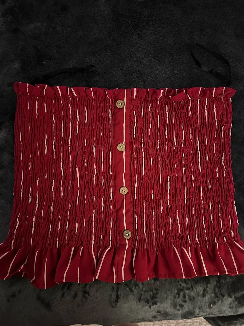 SHEIN Red Striped Strapless Smocked Button-Front Tank Top - Picture 2 of 2